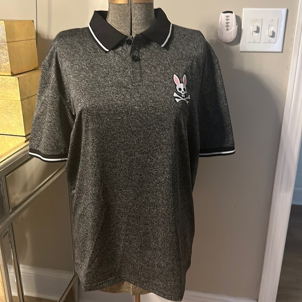 NEW Mens bunny polo short sleeve gray & black shirt size XXL